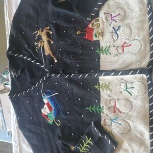 Designer Originals Studio Joy Christmas Sweater Women Sz L Button Up Cardigan